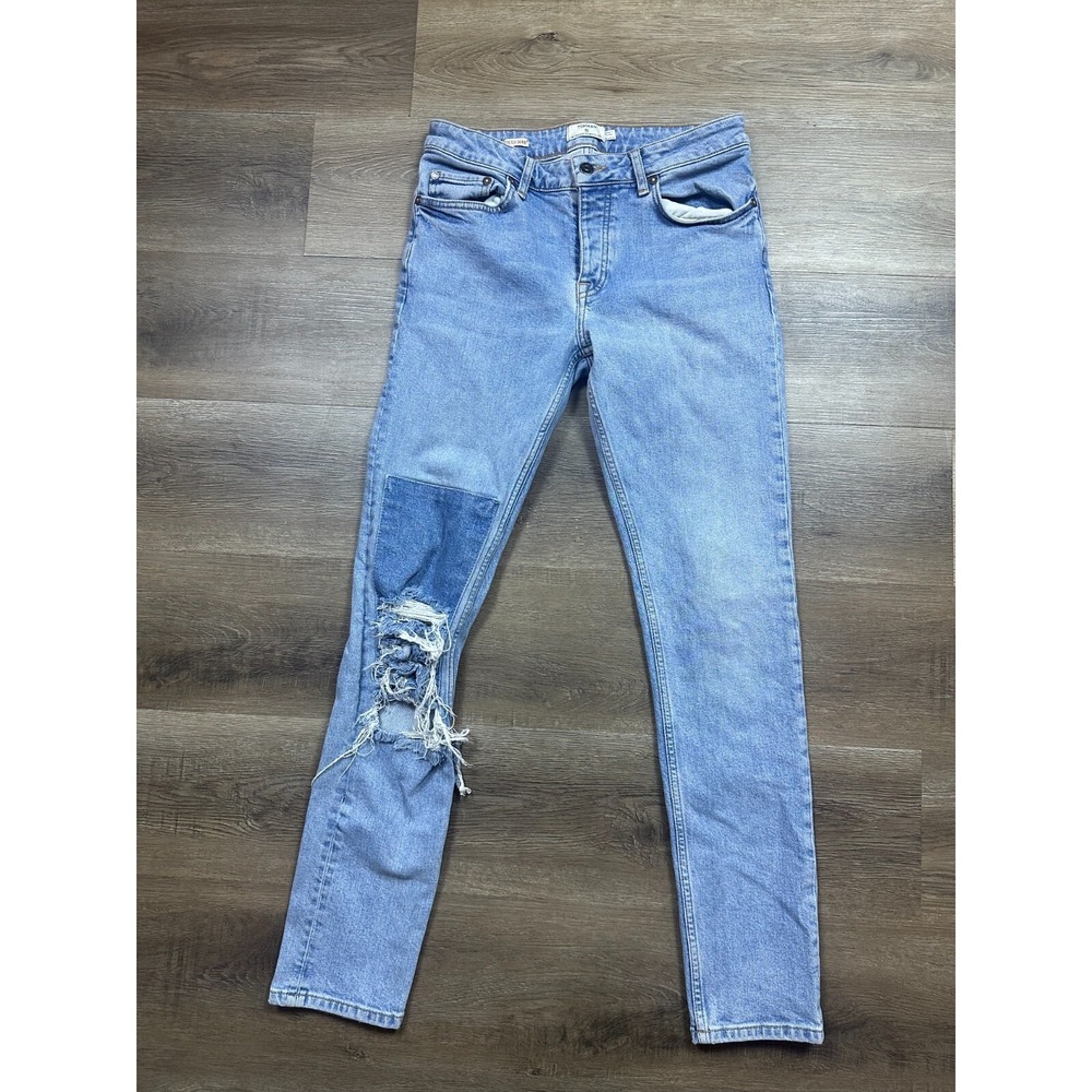 Topman Stretch Skinny Jeans Women's‎ 30R x 32 Blue Denim Distressed Casual